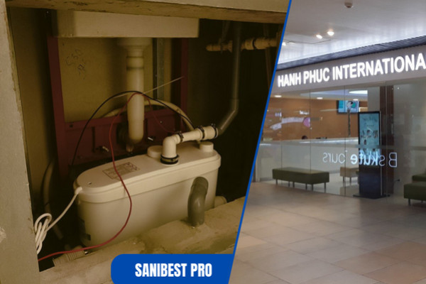  SANIBEST PRO - Giải Pháp Xả Thải Tối Ưu cho Nhà Vệ Sinh Nữ Công Cộng Tại Phòng Khám Quốc Tế Hạnh Phúc